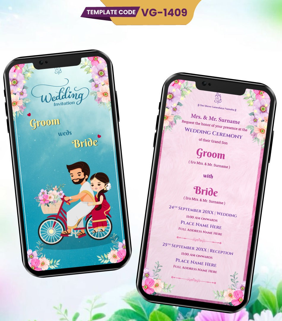 South Indian Cartoon Wedding Invitation