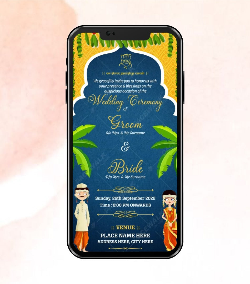 South Indian Cartoon Wedding Invitation