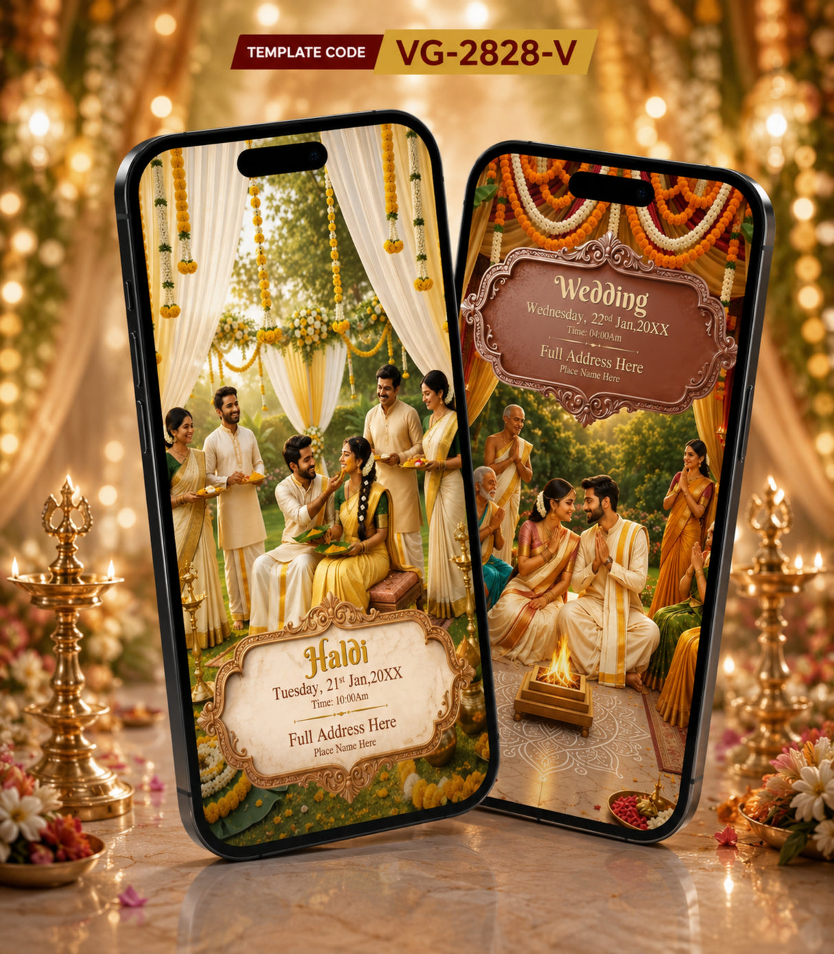 South Indian Wedding Invitation Video AI Traditional Temple Digital E-Invite VG-2828-V