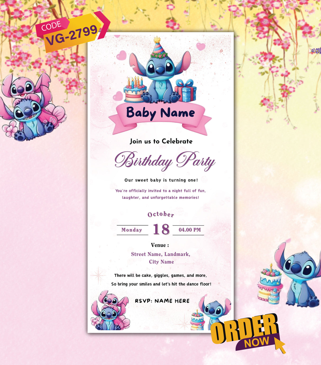 Stitch Baby Party Invitation Card