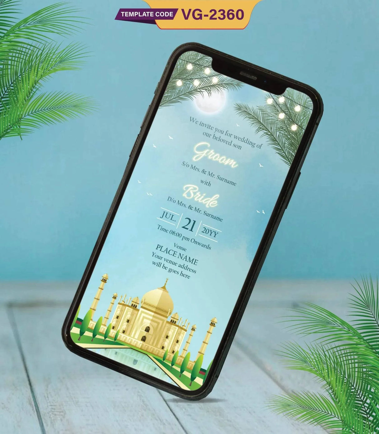 Taj Mahal Wedding Invitation Card