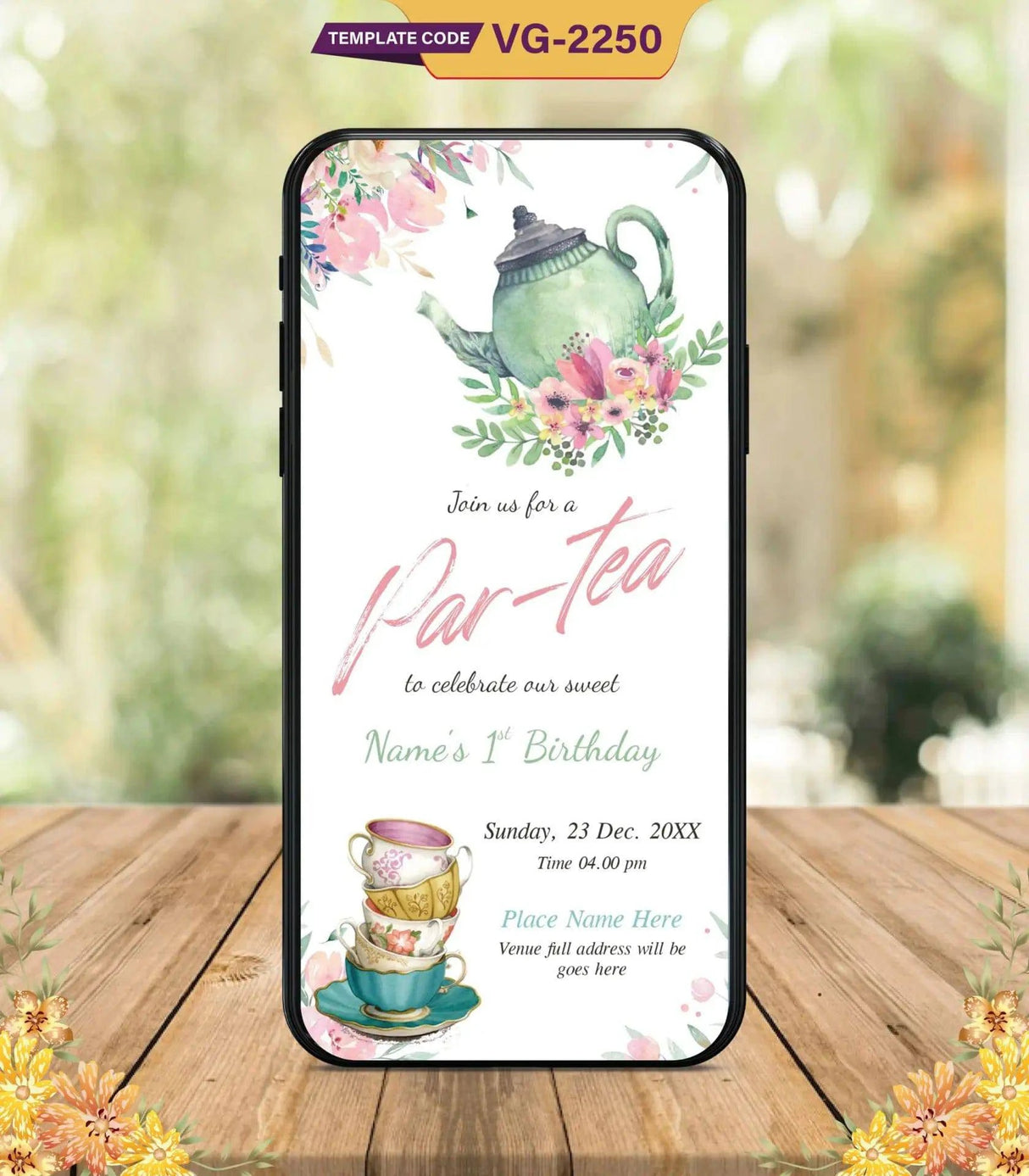 Tea Party Birthday Invitation Card