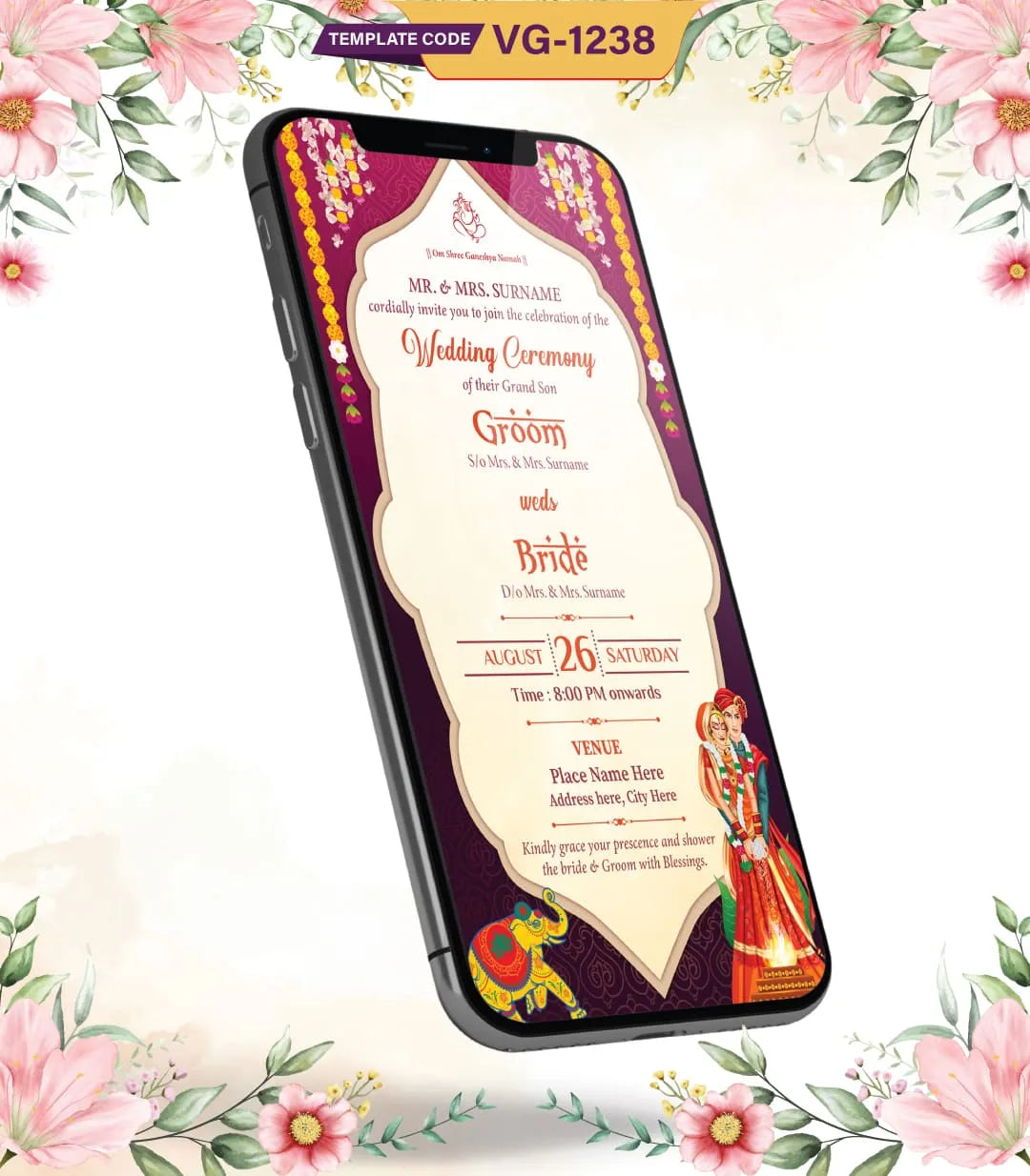 Traditional Hindu Wedding Ceremony Invitation