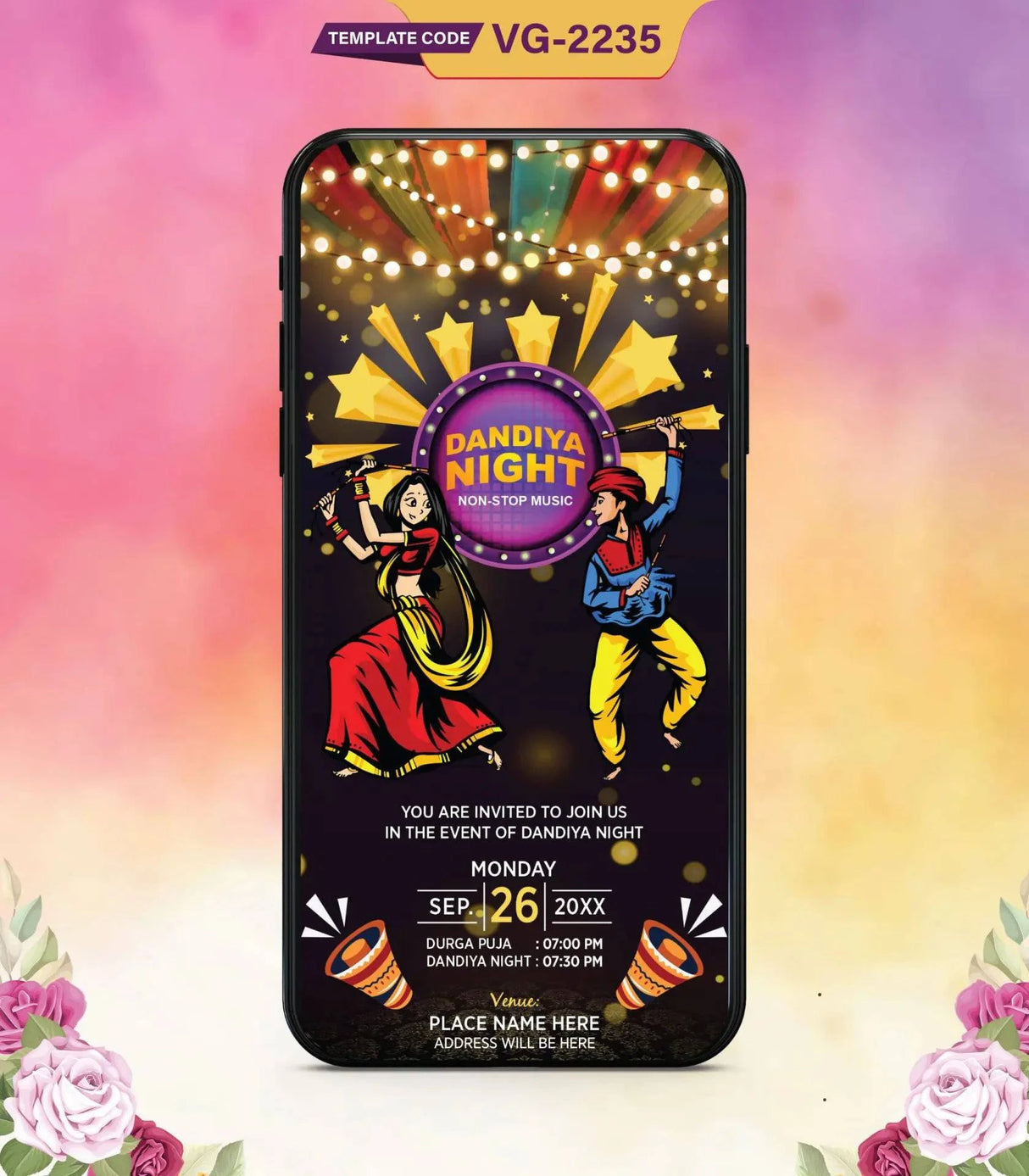 Vibrant Dandiya Night Invitation