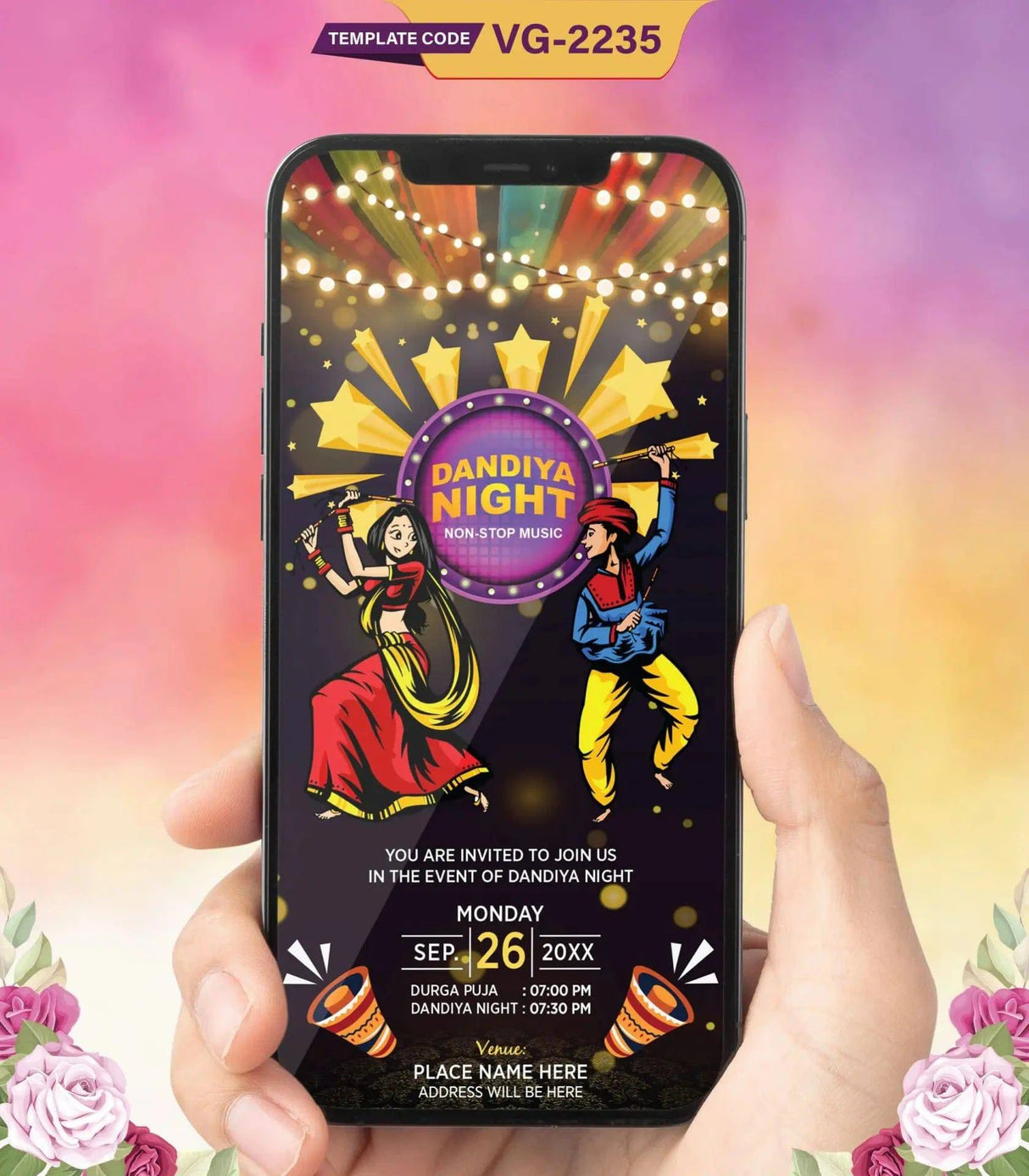 Vibrant Dandiya Night Invitation