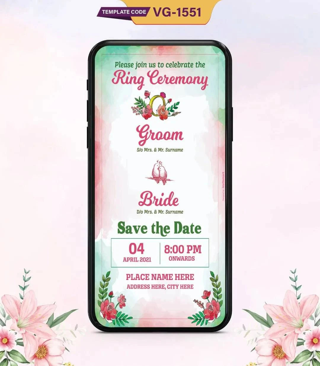 Water Colour Ring Ceremony Invitation Card