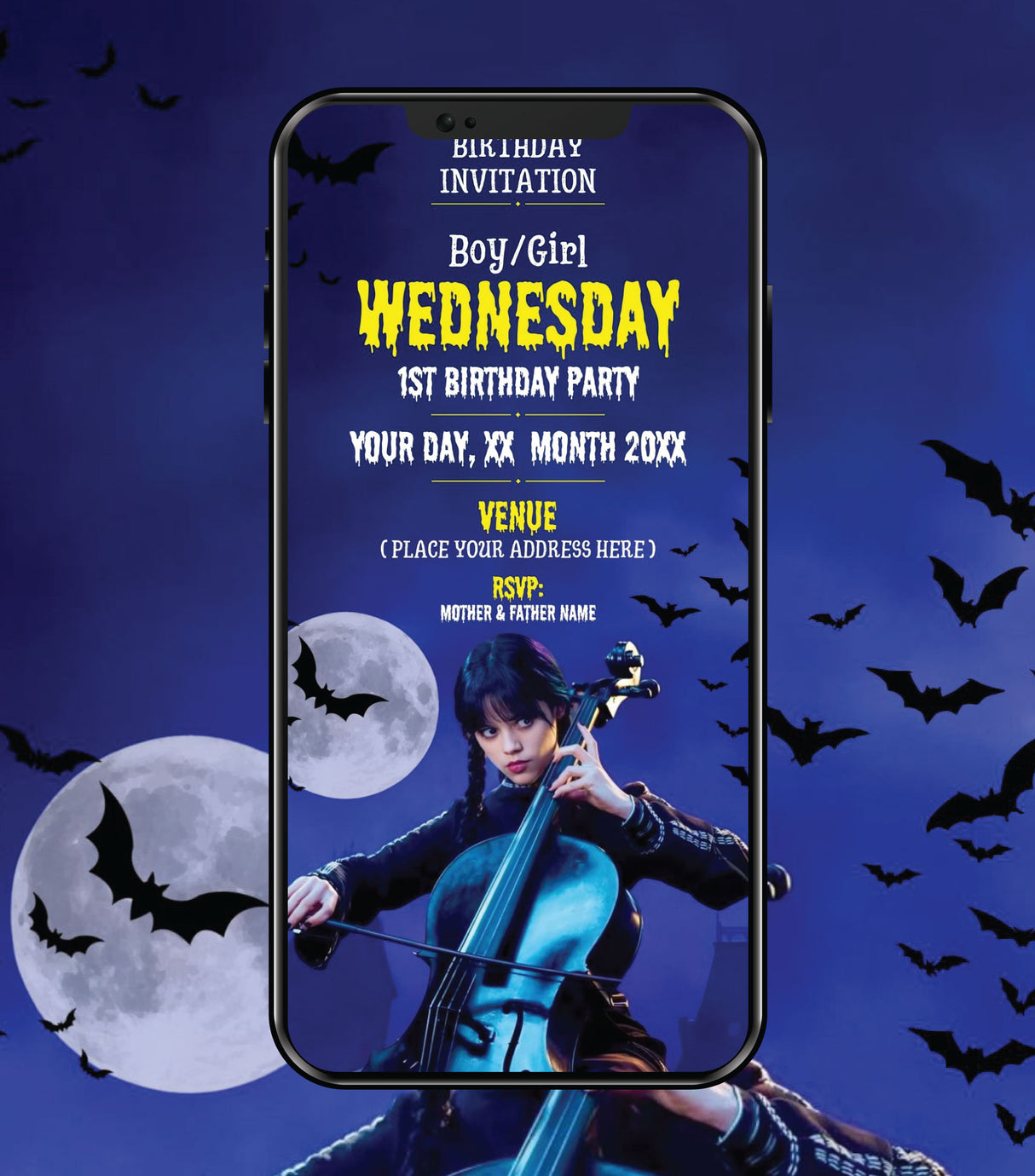 Wednesday Addams 1st Birthday Invitation Card