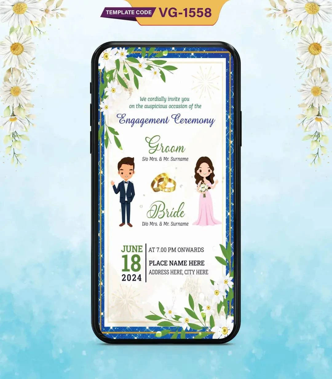 White Floral Engagement Ceremony Invitation Card