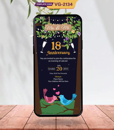 18th Wedding Anniversary Invitation Card 