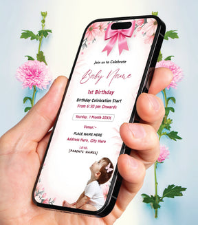 1st Birthday Invitation Card for Baby Girl