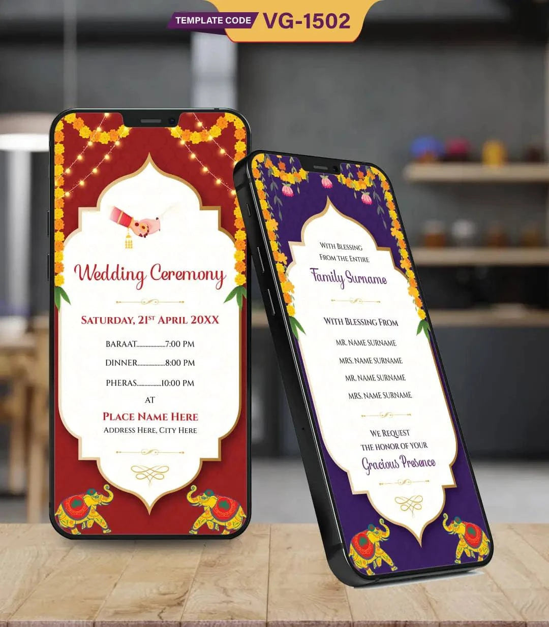 All In One Wedding Invitations with RSVP | Stunning Wedding E-Cards for Couples | VG-1502 - VideoGiri