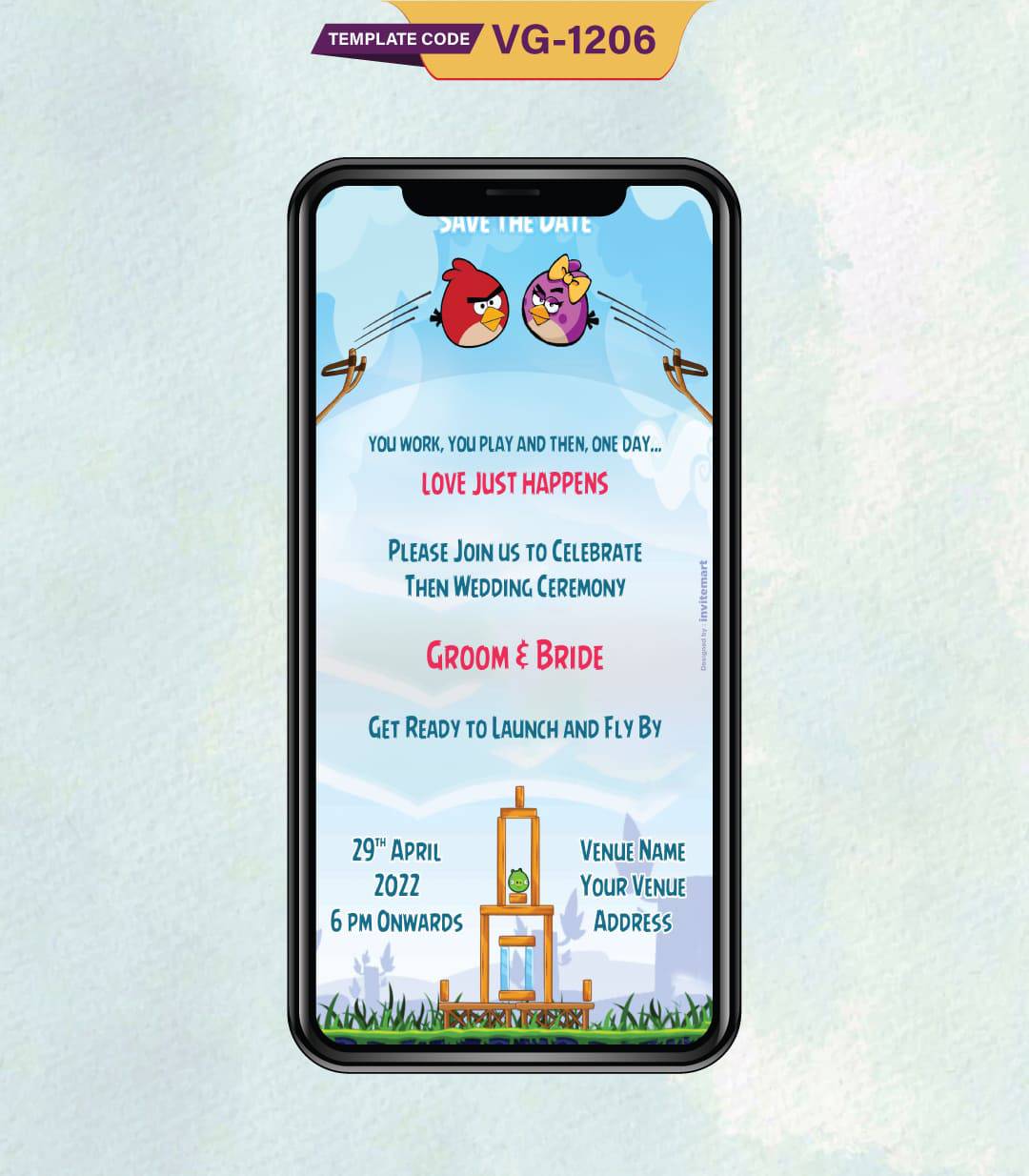 Angry Birds Wedding Invitation Card | Fun & Unique Digital Invite | VG-1206 - VideoGiri