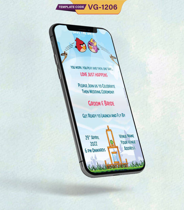 Angry Birds Wedding Invitation Card | Fun & Unique Digital Invite | VG-1206 - VideoGiri