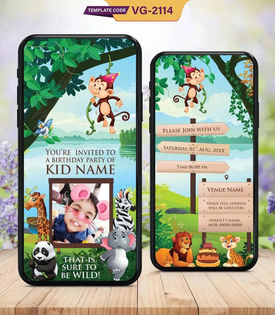 Animal Jungle Theme Birthday Invitation