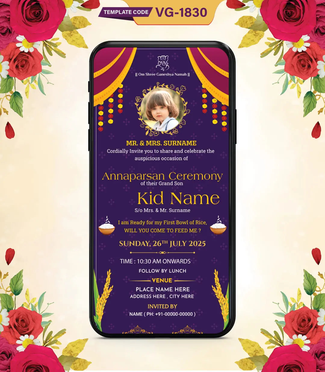 Annaprasana Ceremony Invitation Card