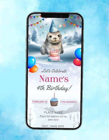 Arctic Seal Winter Birthday Invitation