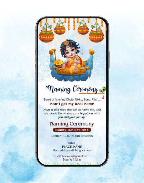 Baby Krishna Naming Invitation Card