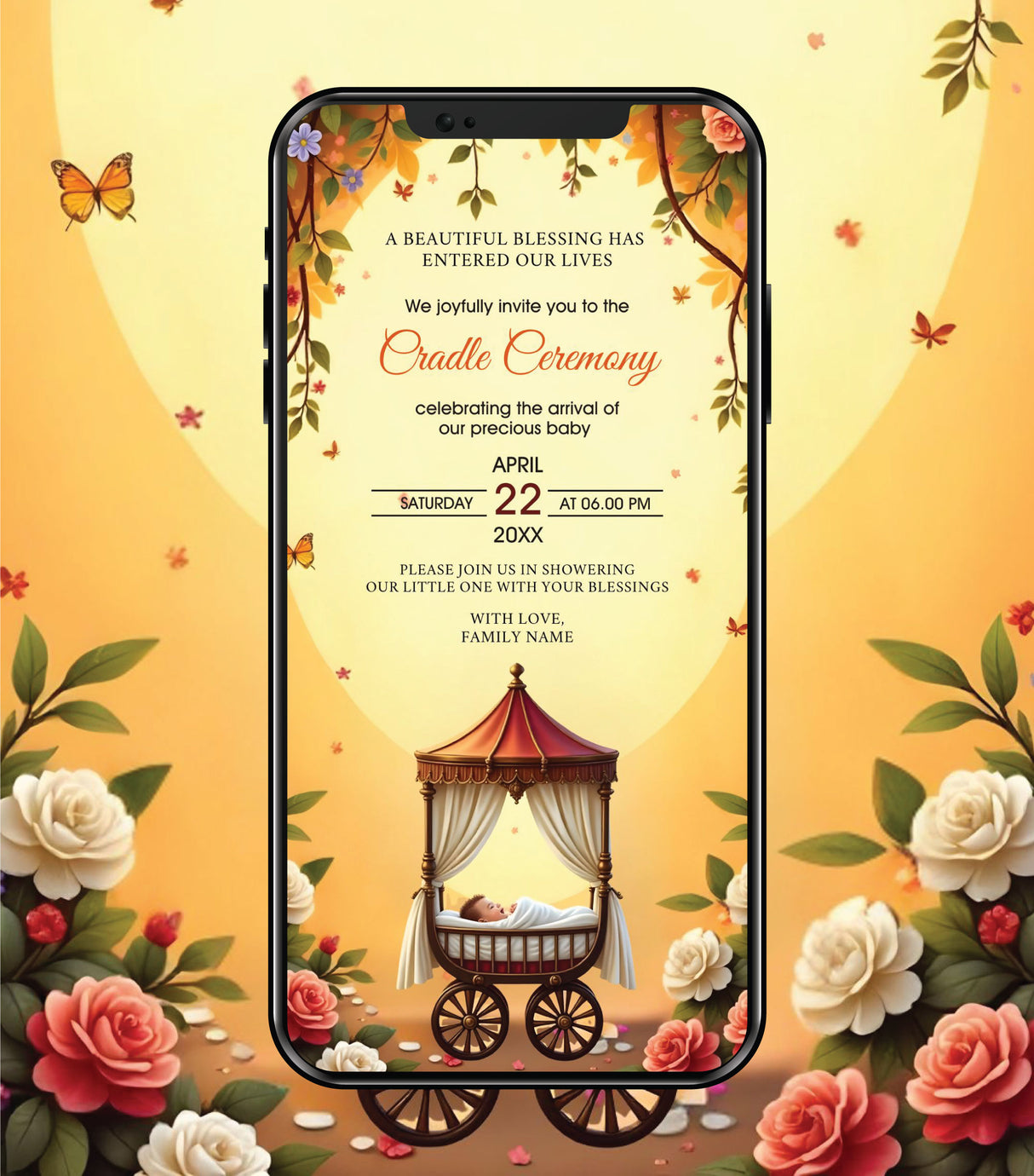 Baby Cradle Welcome Invitation Card