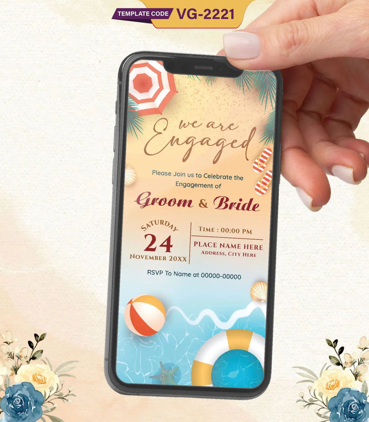 Beach Theme Engagement Invitation