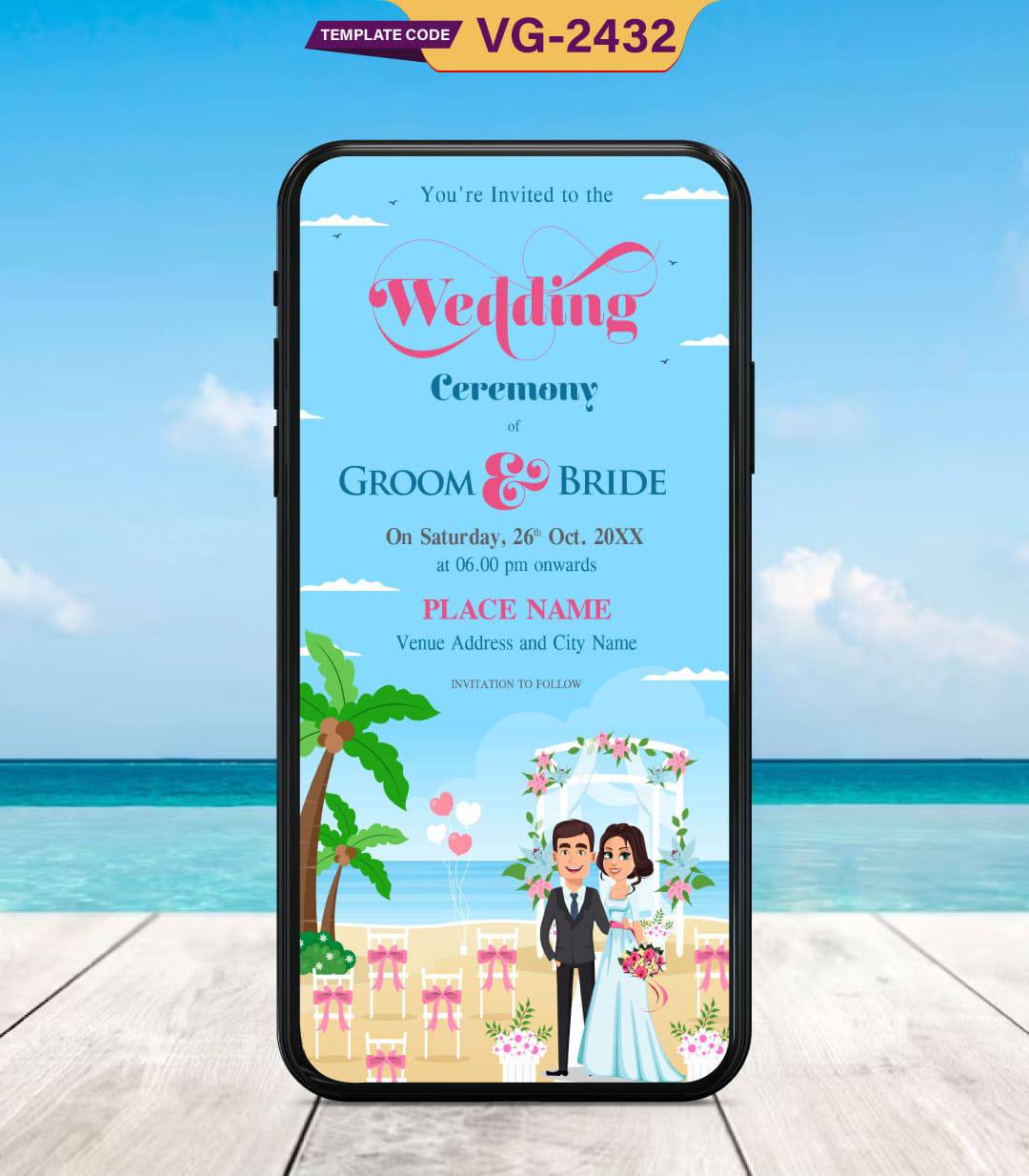 Beach Themed Wedding Invitation