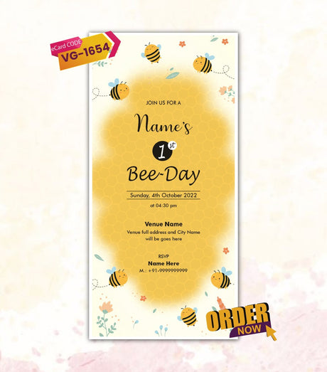 Bee Theme 1st Birthday Invitation 