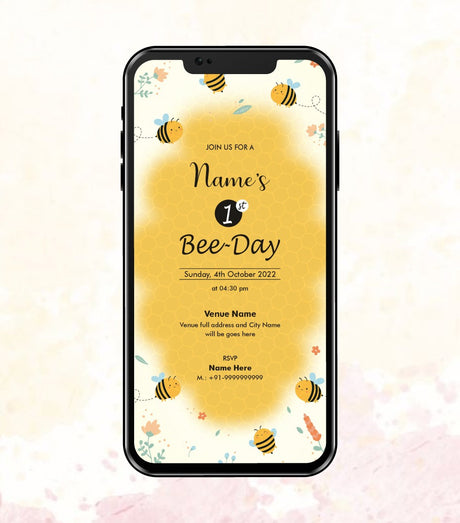 Bee Theme 1st Birthday Invitation 