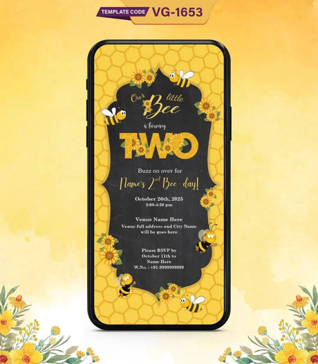 Bee Theme 2nd Birthday Invitation