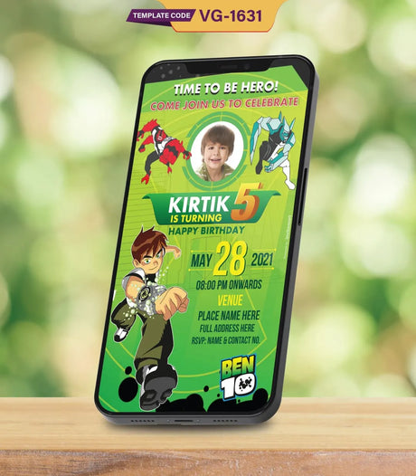 Ben 10 Theme Birthday Invitation Card