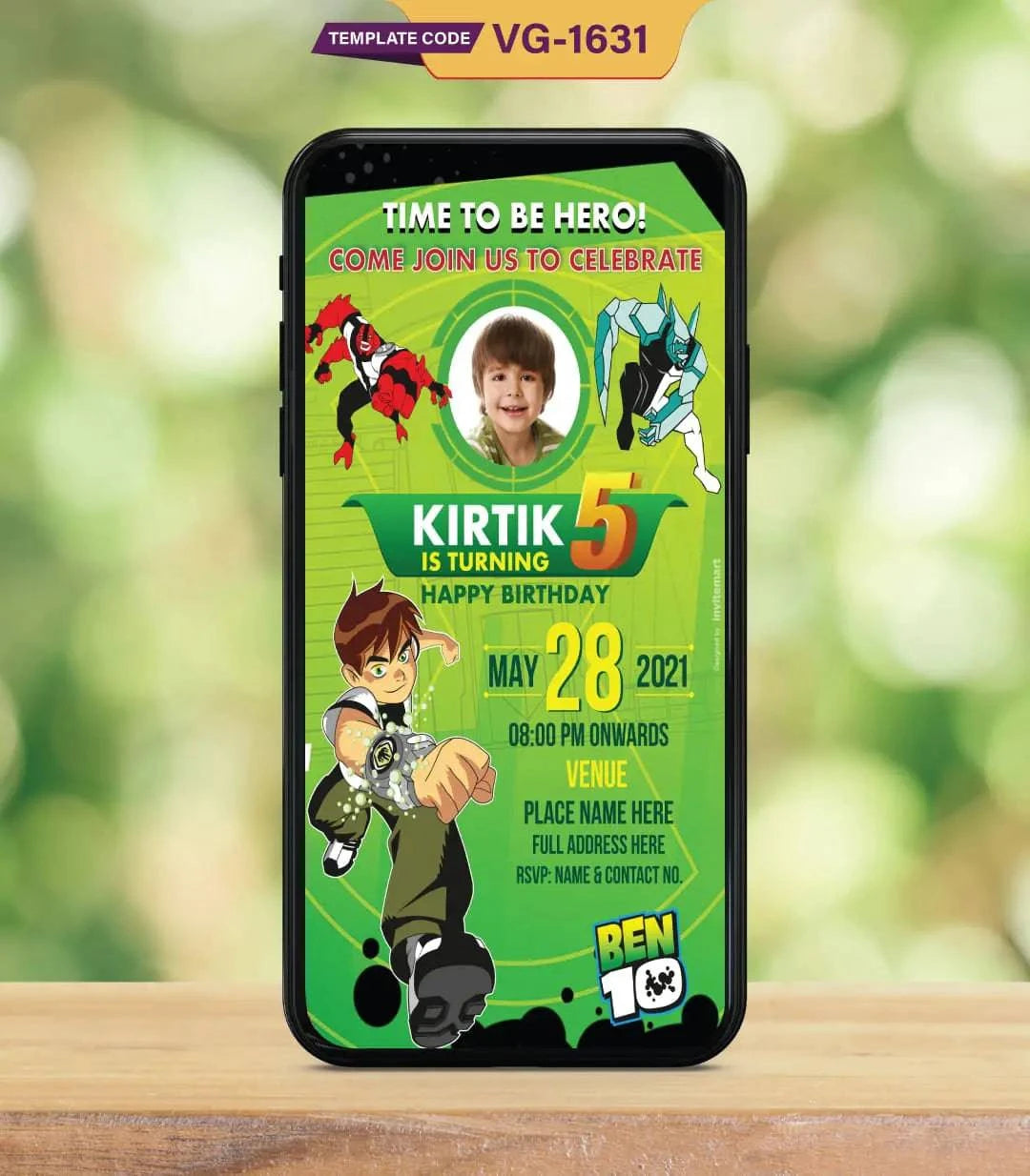 Ben 10 Theme Birthday Invitation Card