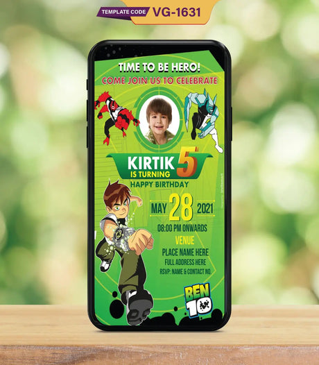 Ben 10 Theme Birthday Invitation Card