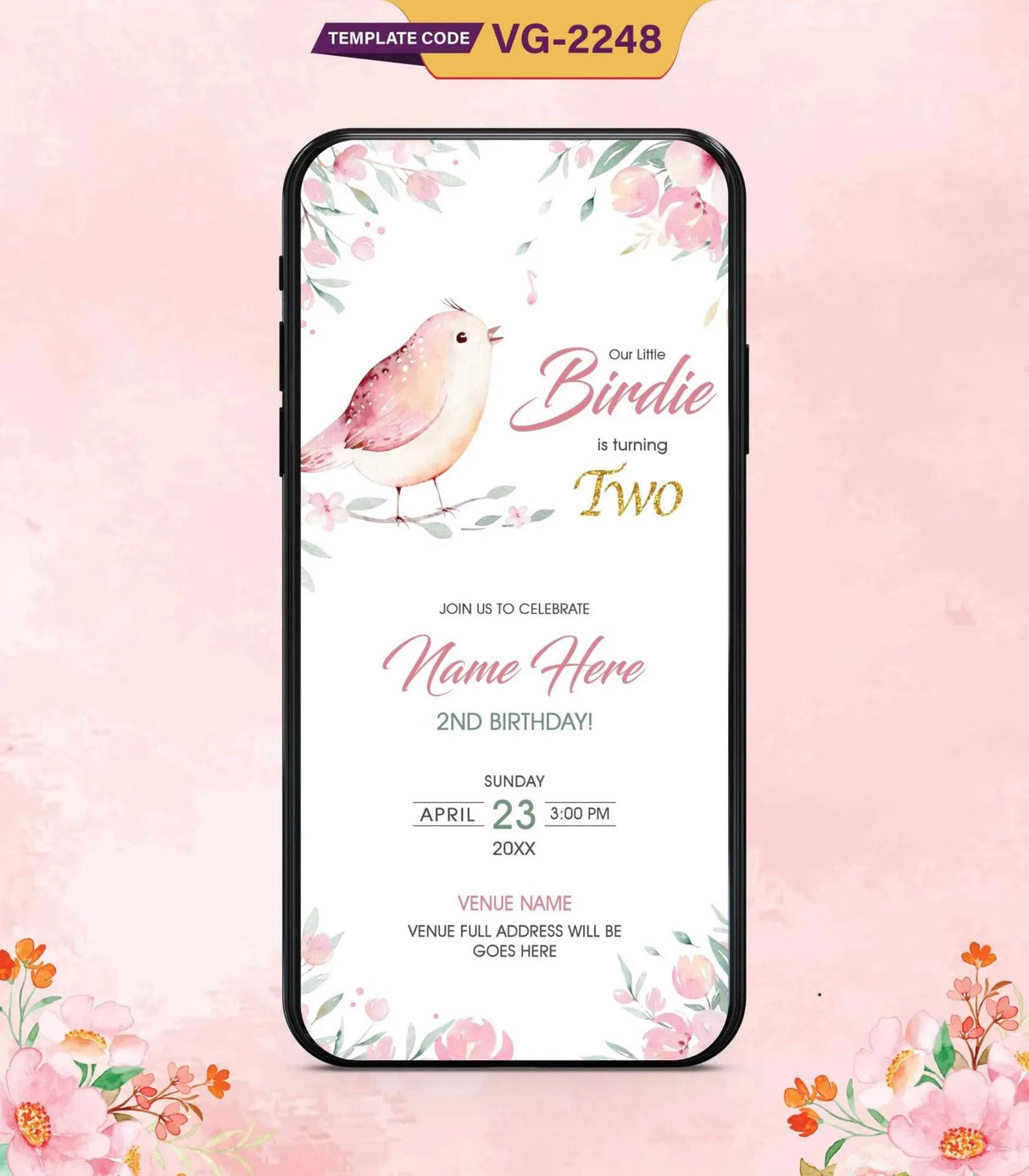 Bird Theme Birthday Invitation Card | VG-2248