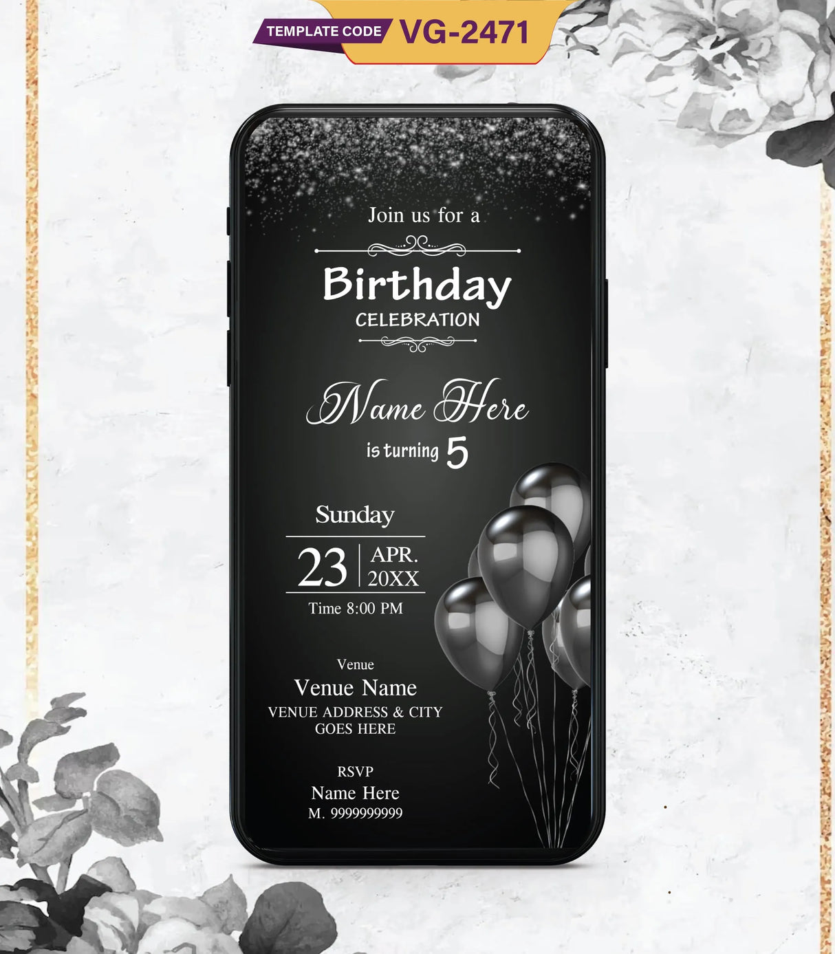 Black & White Birthday Party Invitations | VG-2471