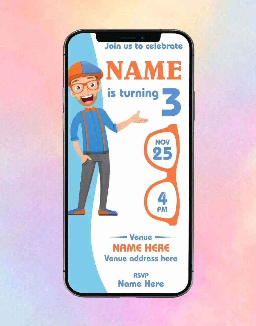 Blippi Birthday Party Invitation Card