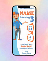 Blippi Birthday Party Invitation Card