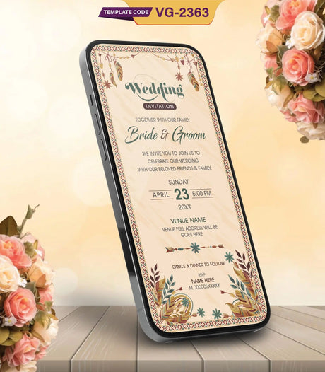 Bohemian Wedding Invitation Template | VG-2363