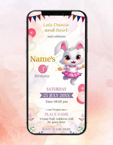 Bunny Ballerina Birthday Invitation 