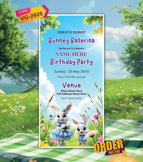 Bunny Theme Birthday Invitation Card