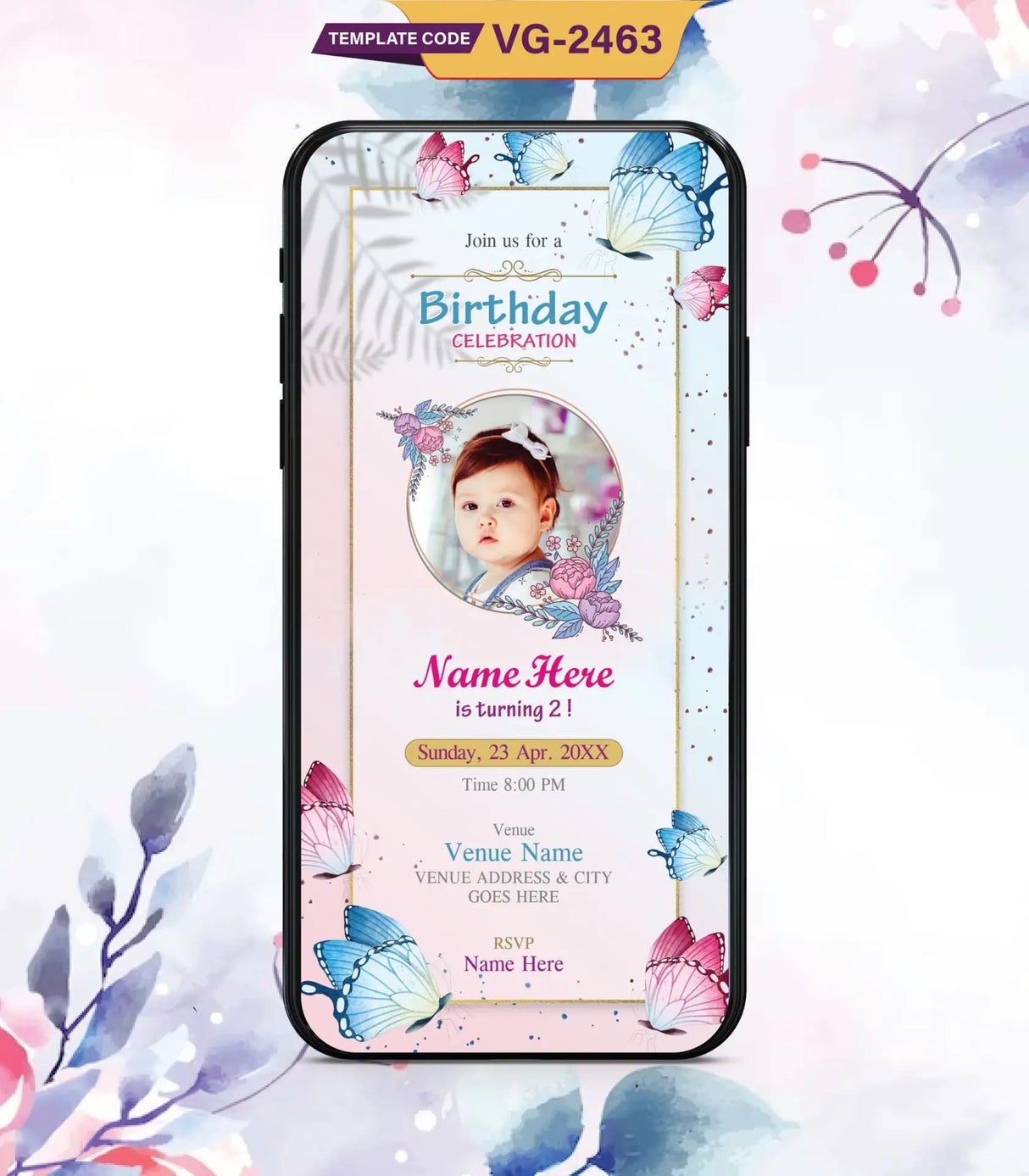 Butterfly Birthday Invitation | VG-2463