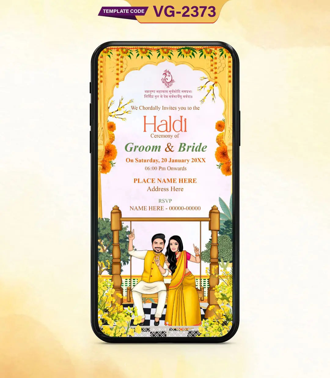 Caricature Haldi Ceremony Invitation | VG-2373