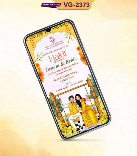 Caricature Haldi Ceremony Invitation | VG-2373