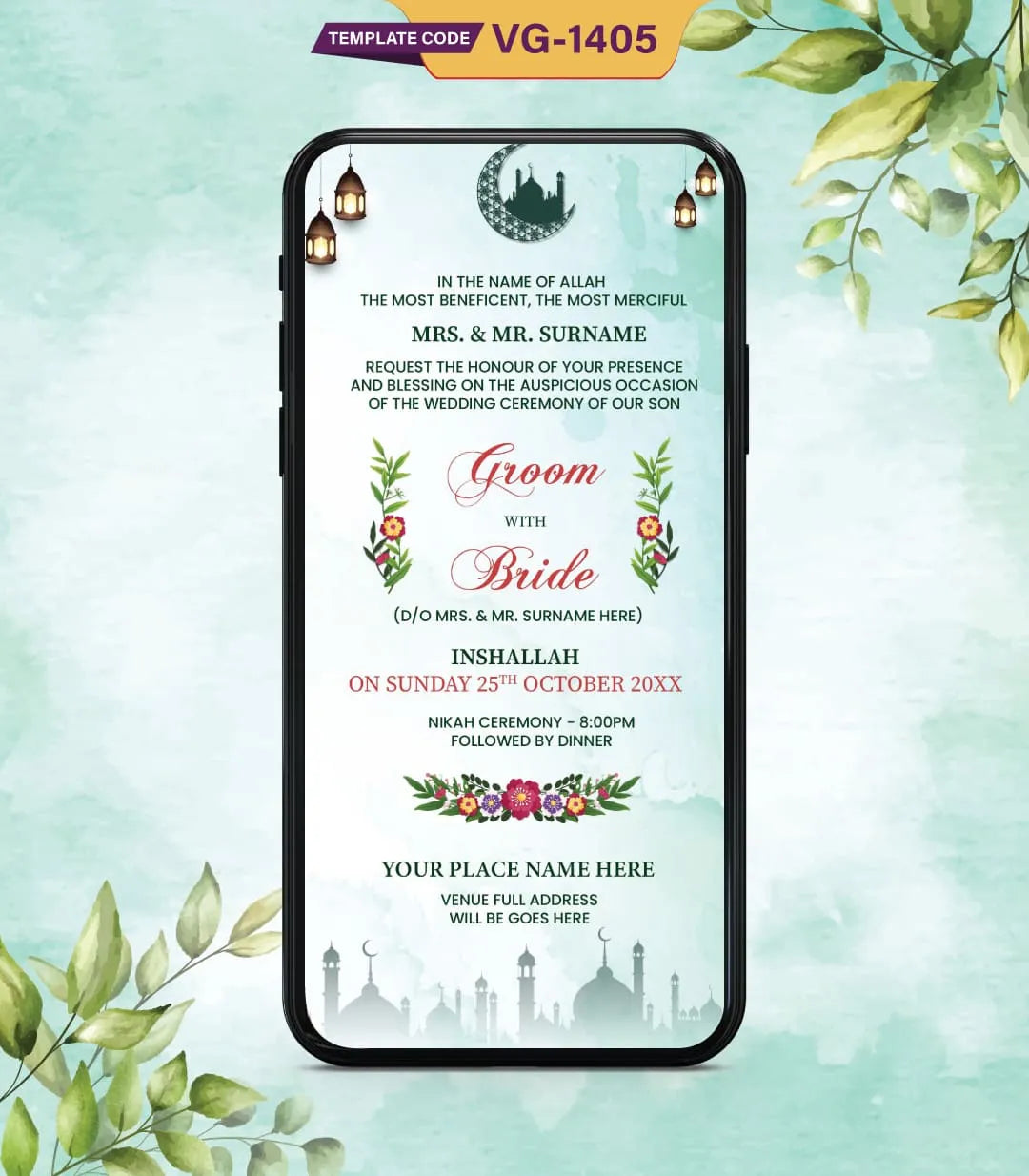 Caricature Nikah Invitation Card | VG-1405