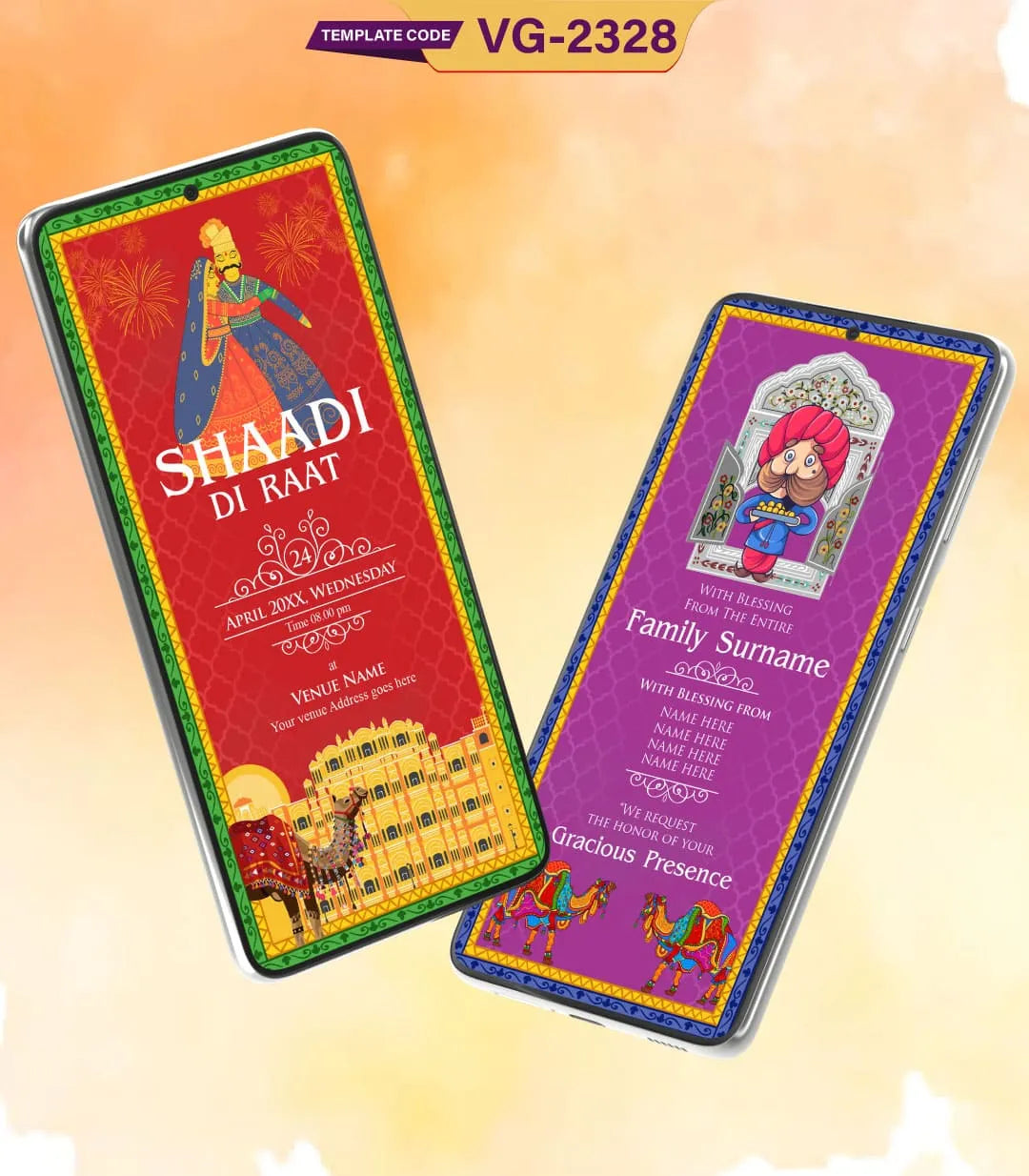 Caricature Rajasthani Wedding Invitation | VG-2328