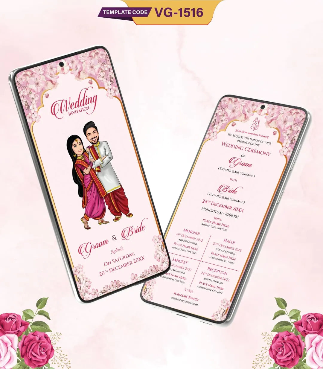 Caricature Wedding Ceremony Invitation PDF Card | VG-1516