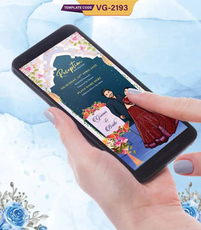 Caricature Wedding Reception Invitation Card