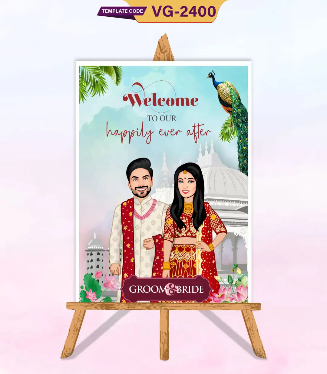 Caricature Wedding Sign Board Template | VG-2400