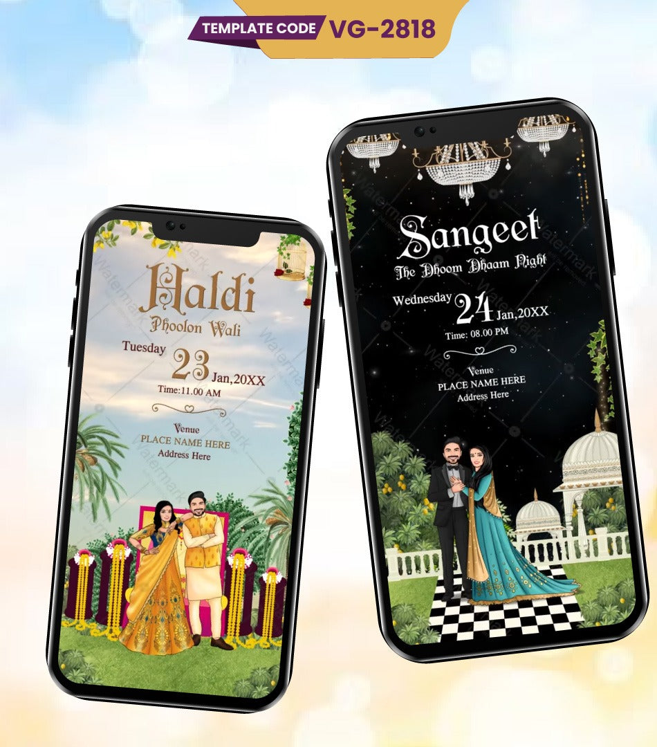 Caricature Couple Wedding Video Card 