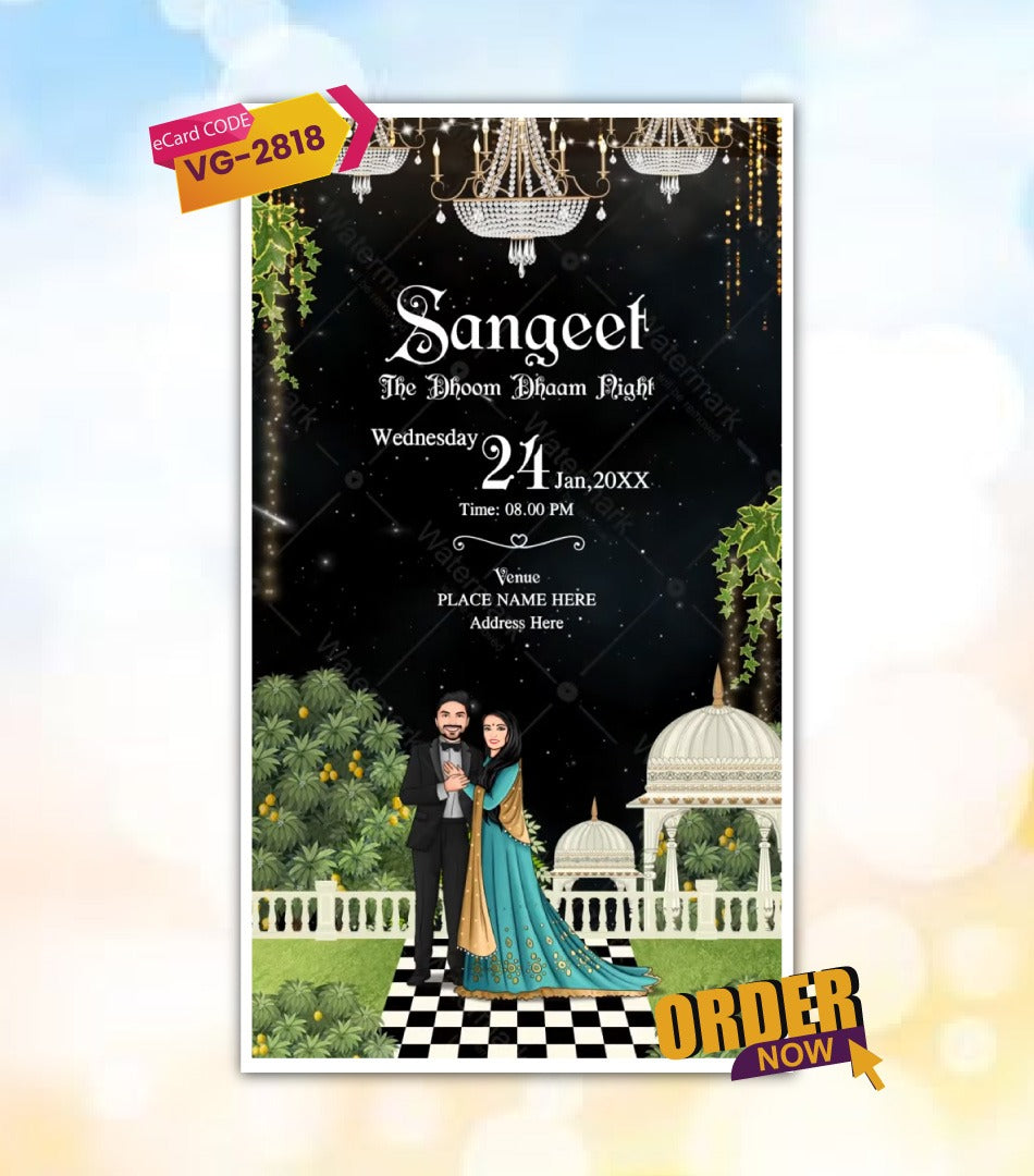 Caricature Couple Wedding Video Card 