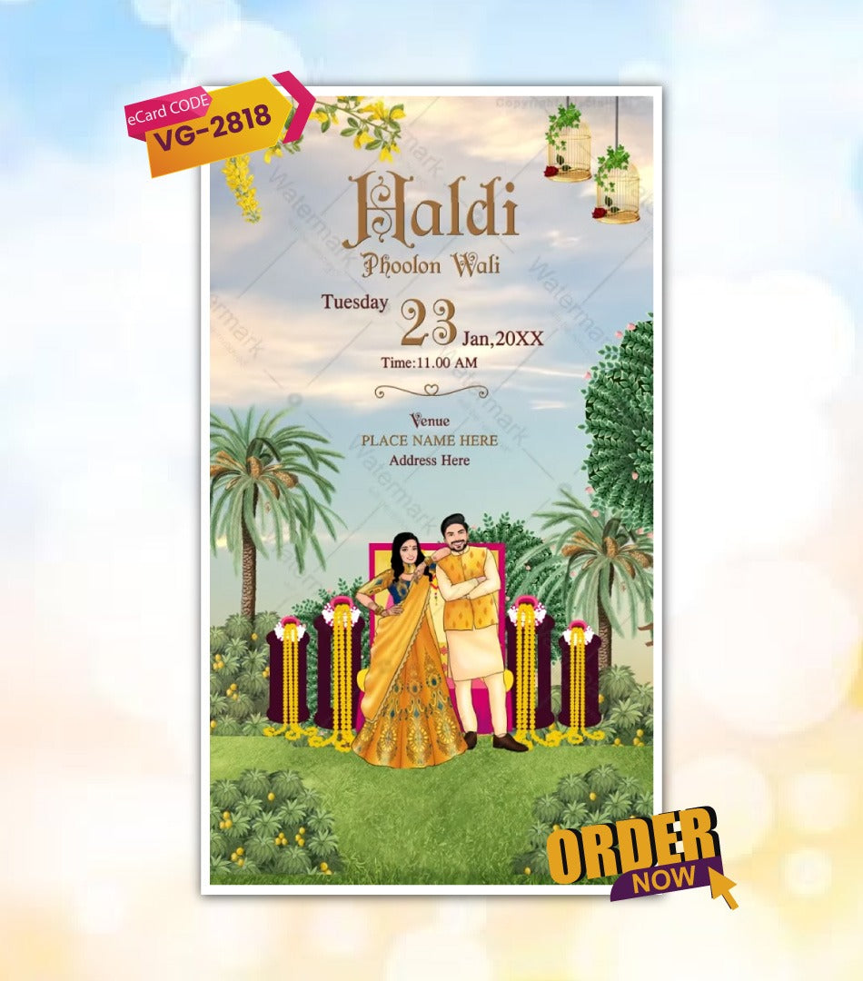 Caricature Couple Wedding Video Card 