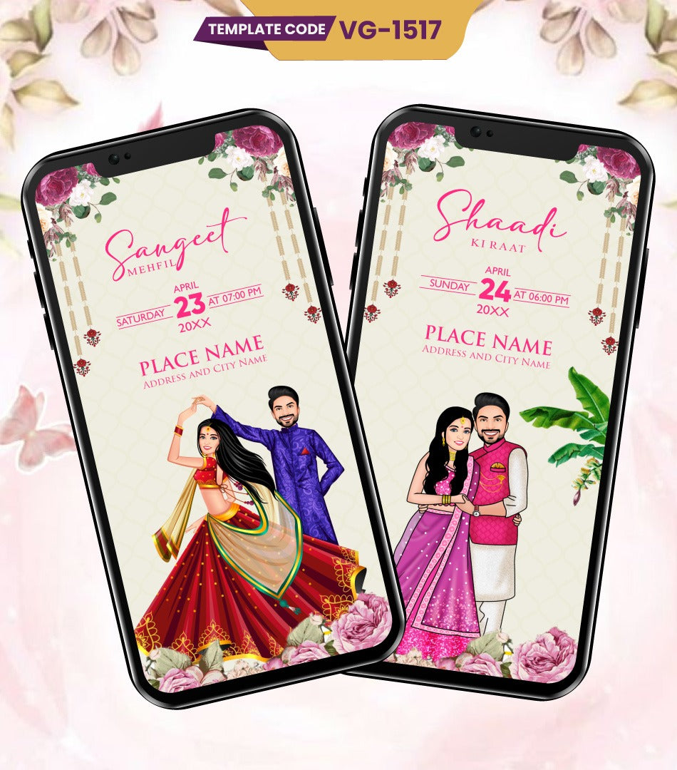 Caricature Multiple Function Wedding Invitation PDF 