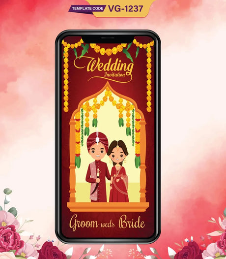 Cartoon Couple Hindu Wedding Invitation Card